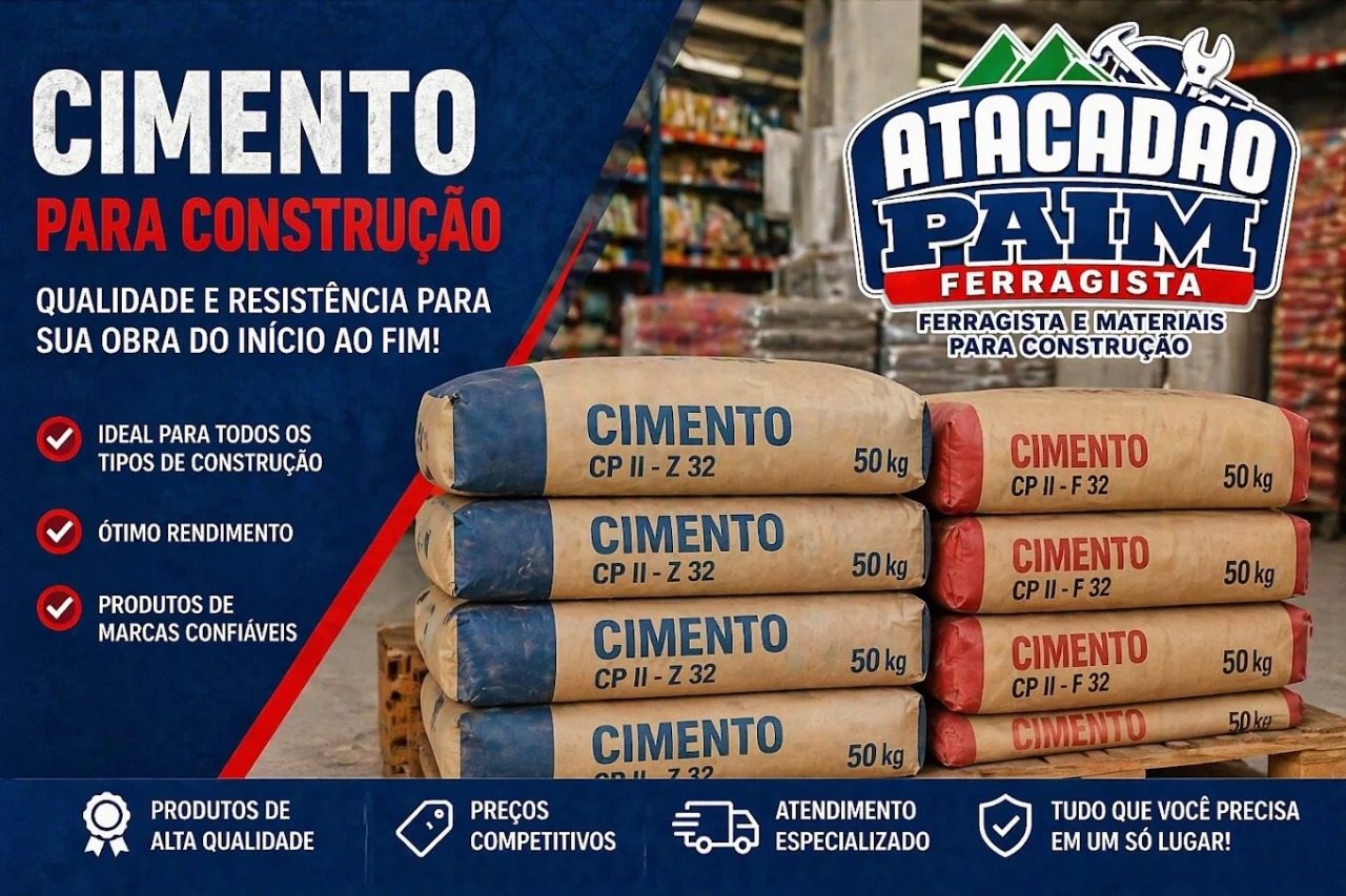 Cimento para construção no Atacadão Paim
