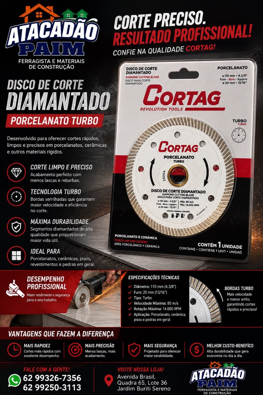 Disco de corte diamantado Cortag para porcelanato