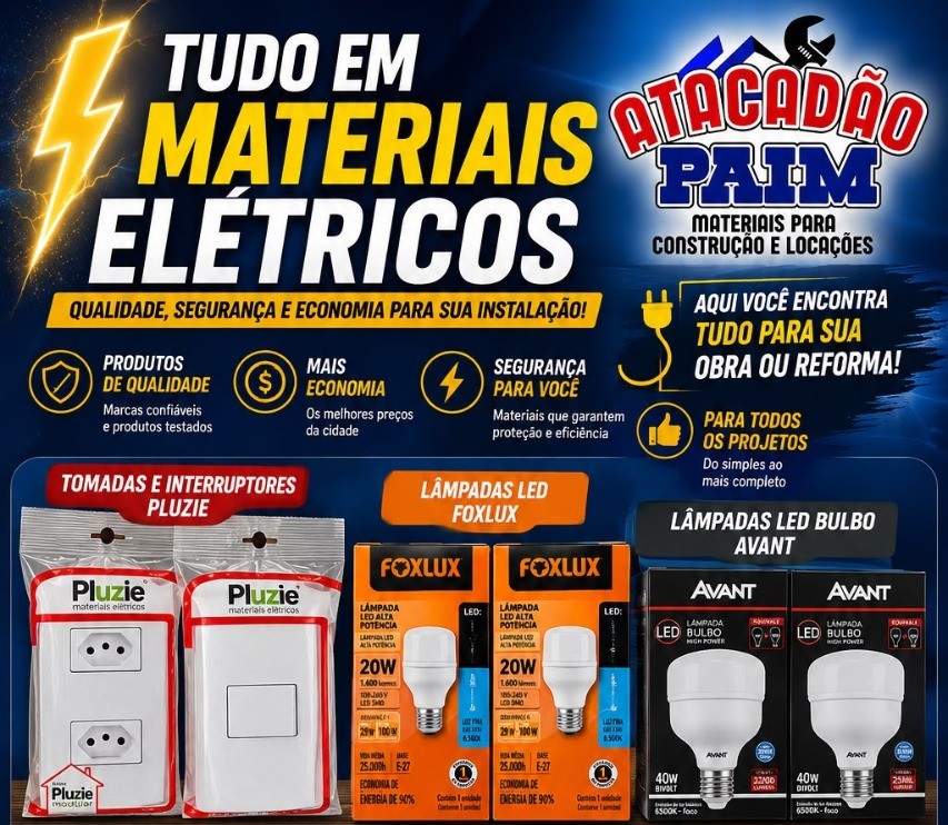 Linha de materiais elétricos do Atacadão Paim